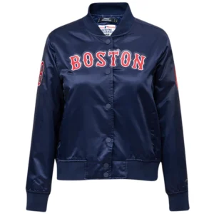 Women's Boston Red Sox Classic Full-Snap Satin Varsity Navy Jacket