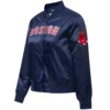 Women's Boston Red Sox Classic Full-Snap Satin Varsity Navy Jacket - Image 4