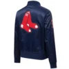 Women's Boston Red Sox Classic Full-Snap Satin Varsity Navy Jacket - Image 3