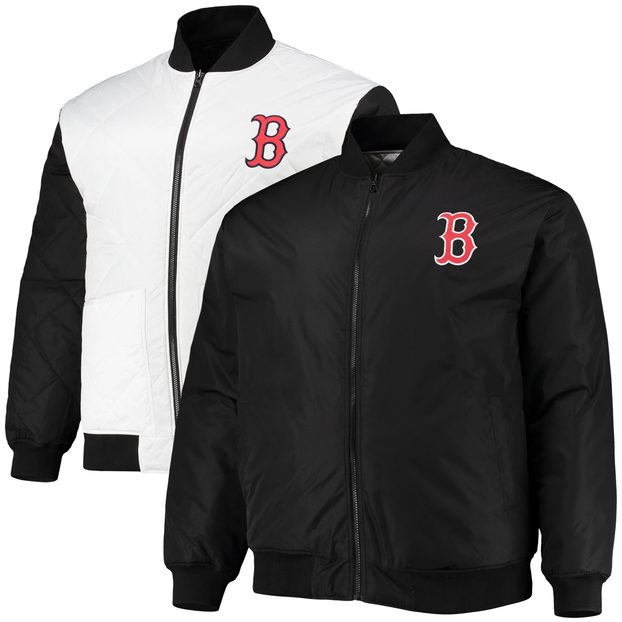 Boston Red Sox Reversible Full-Zip Satin Varsity Jacket White & Black - Image 2