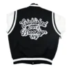 Brooklyn Nets Motto Black & White Wool & Leather Varsity Jacket - Image 2