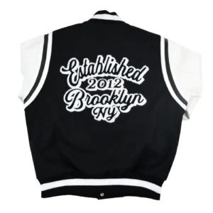 Alternative view of Brooklyn Nets Motto Black & White Wool & Leather Varsity Jacket