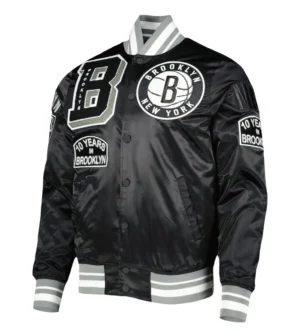 Brooklyn Nets Pro Standard Black 10 Years in Brooklyn MashUp Capsule Satin Varsity Jacket