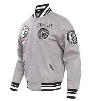 Brooklyn Nets Pro Standard Heather Crest Emblem Full-Snap Gray Varsity Jacket