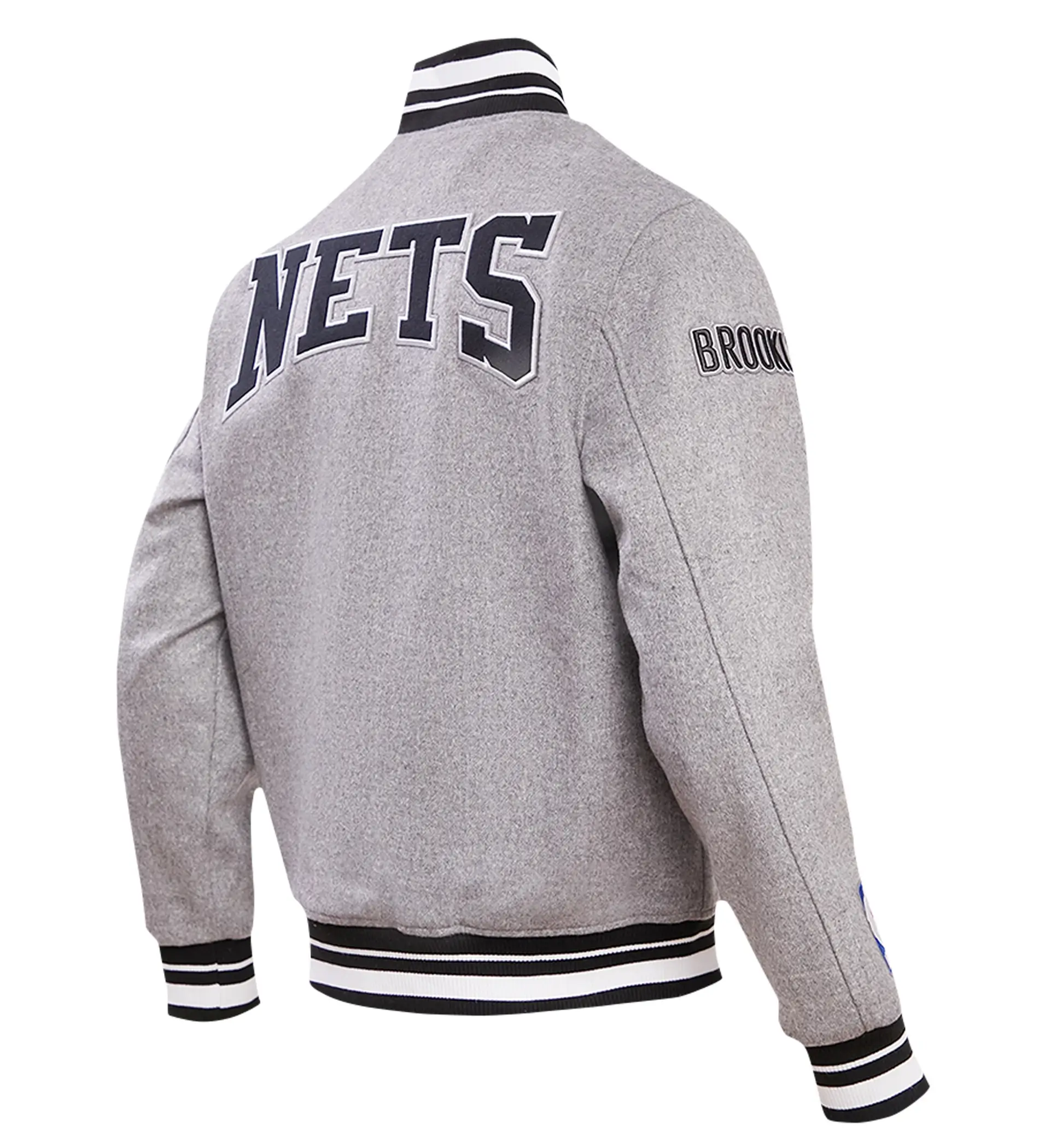 Brooklyn Nets Pro Standard Heather Crest Emblem Full-Snap Gray Varsity Jacket - Image 2