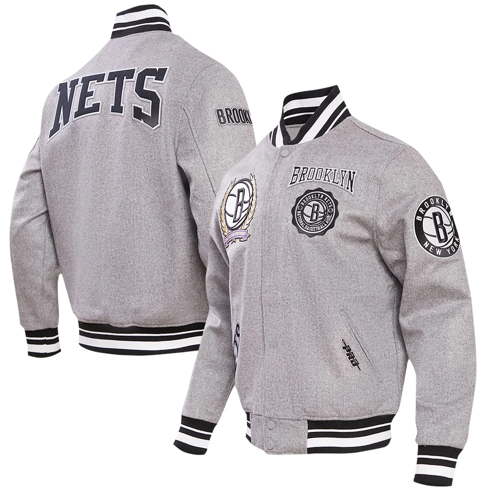 Brooklyn Nets Pro Standard Heather Crest Emblem Full-Snap Gray Varsity Jacket - Image 4