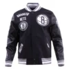Brooklyn Nets Retro Classic Rib Black Wool & Leather Varsity Jacket