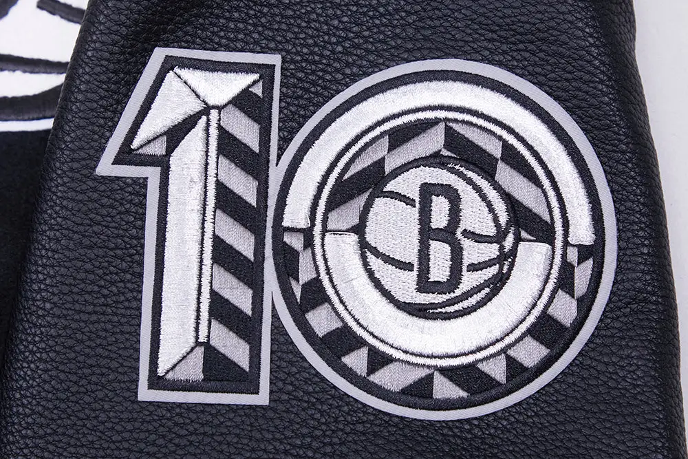 Brooklyn Nets Retro Classic Rib Black Wool & Leather Varsity Jacket - Image 10
