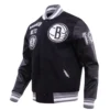 Brooklyn Nets Retro Classic Rib Black Wool & Leather Varsity Jacket - Image 2