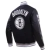 Brooklyn Nets Retro Classic Rib Black Wool & Leather Varsity Jacket - Image 3
