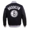 Brooklyn Nets Retro Classic Rib Black Wool & Leather Varsity Jacket - Image 4