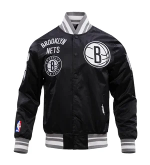 Brooklyn Nets Retro Classic Rib Satin Varsity Jacket
