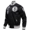 Brooklyn Nets Retro Classic Rib Satin Varsity Jacket - Image 2