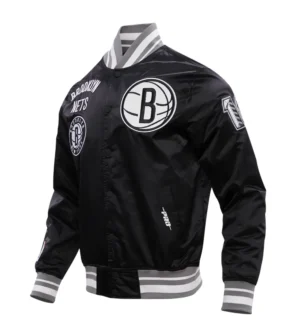 Alternative view of Brooklyn Nets Retro Classic Rib Satin Varsity Jacket
