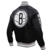 Brooklyn Nets Retro Classic Rib Satin Varsity Jacket - Image 3