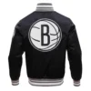 Brooklyn Nets Retro Classic Rib Satin Varsity Jacket - Image 4