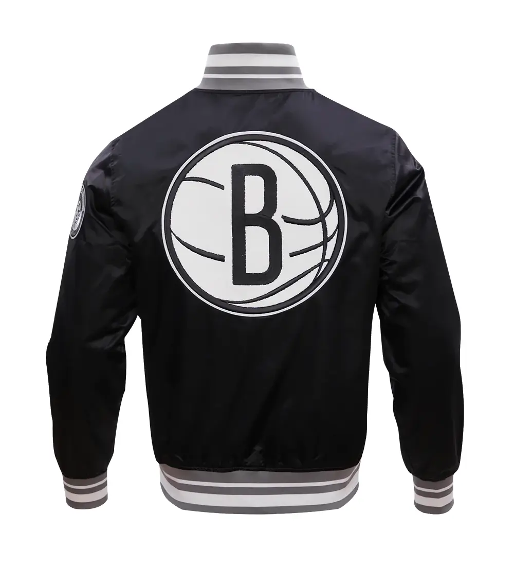 Brooklyn Nets Retro Classic Rib Satin Varsity Jacket - Image 4
