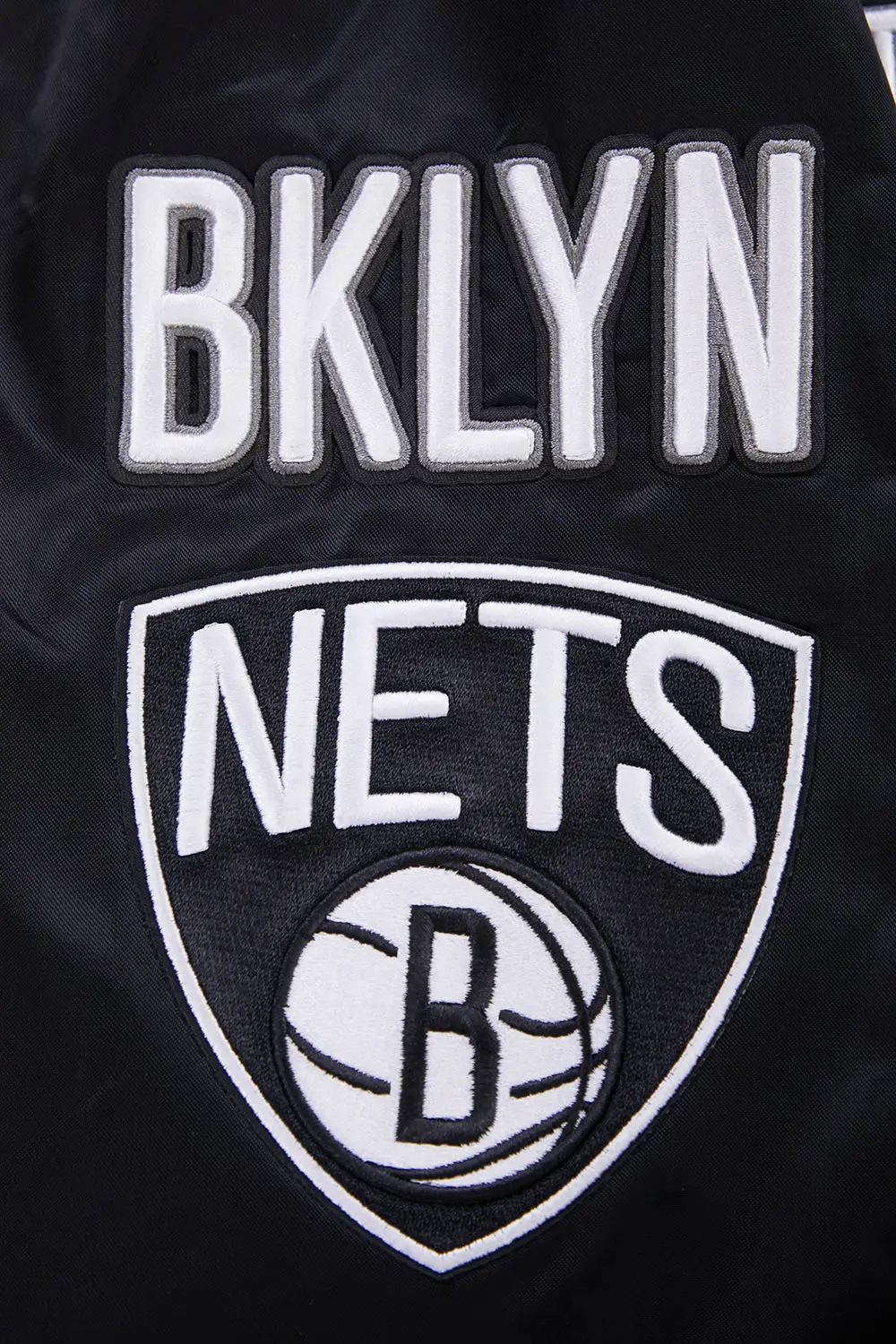 Brooklyn Nets Retro Classic Rib Satin Varsity Jacket - Image 5