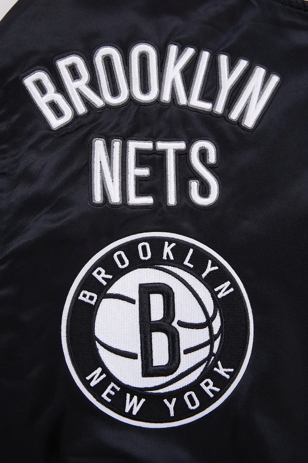 Brooklyn Nets Retro Classic Rib Satin Varsity Jacket - Image 6