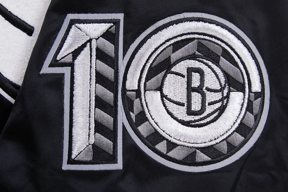 Brooklyn Nets Retro Classic Rib Satin Varsity Jacket - Image 8