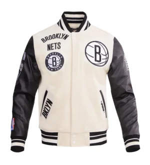 Brooklyn Nets Retro Classic Rib Wool & Leather Varsity Jacket