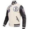 Brooklyn Nets Retro Classic Rib Wool & Leather Varsity Jacket - Image 2