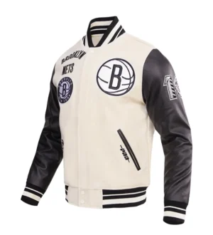 Alternative view of Brooklyn Nets Retro Classic Rib Wool & Leather Varsity Jacket