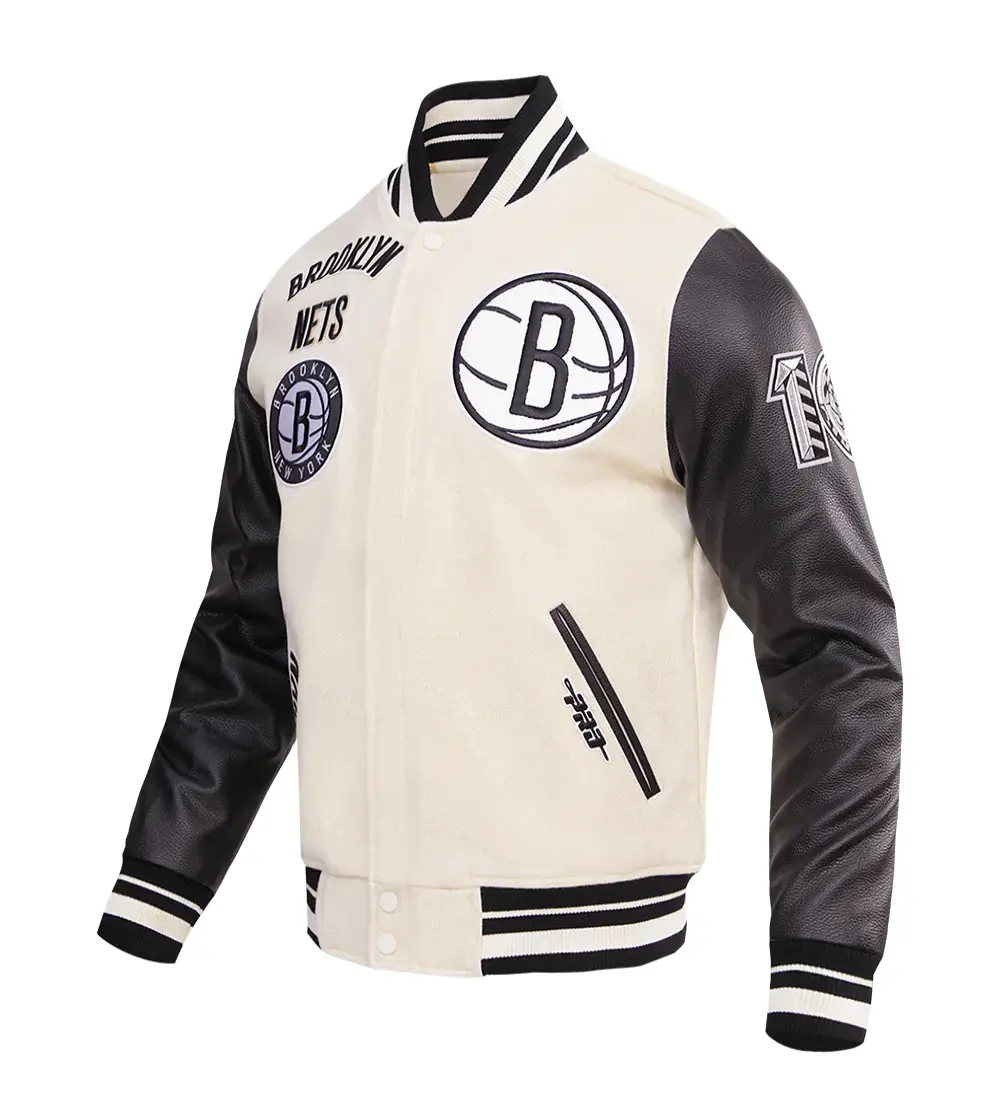 Brooklyn Nets Retro Classic Rib Wool & Leather Varsity Jacket - Image 2