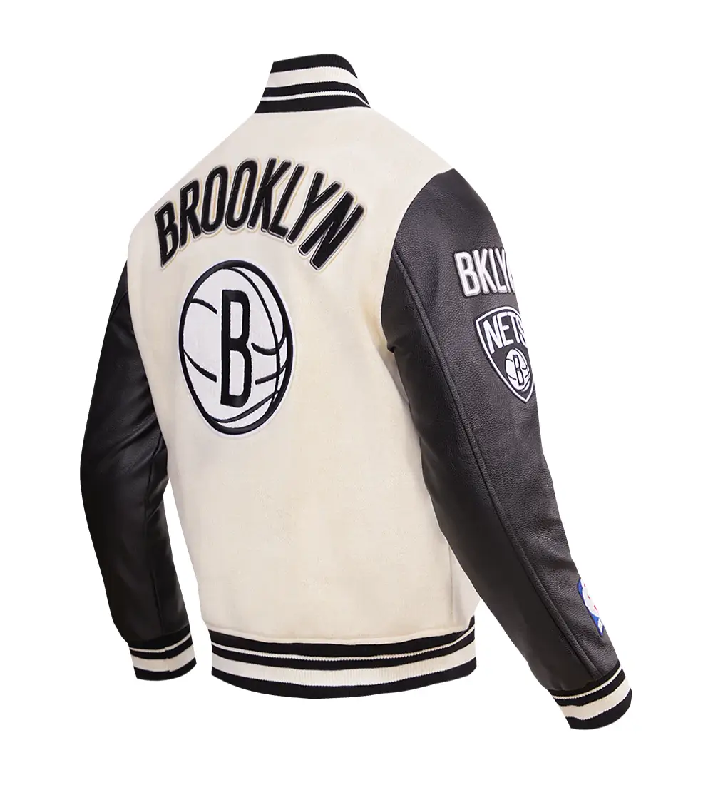 Brooklyn Nets Retro Classic Rib Wool & Leather Varsity Jacket - Image 3