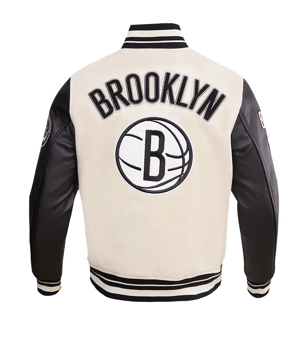 Brooklyn Nets Retro Classic Rib Wool & Leather Varsity Jacket - Image 4