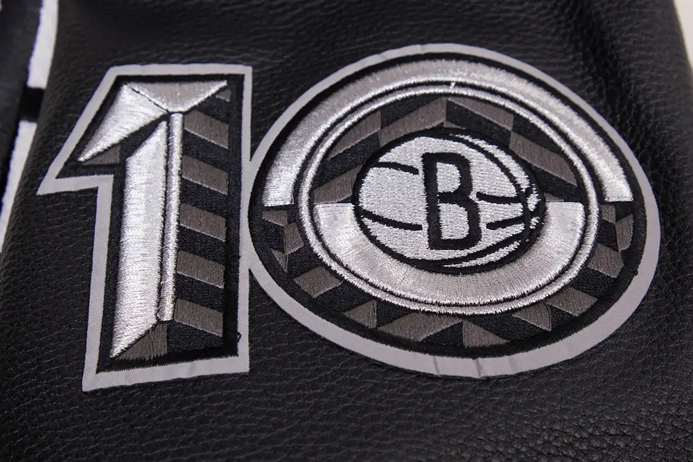 Brooklyn Nets Retro Classic Rib Wool & Leather Varsity Jacket - Image 9
