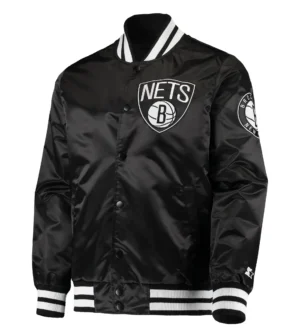 Brooklyn Nets Starter Black The Diamond Classic Full-Snap Satin Varsity Jacket