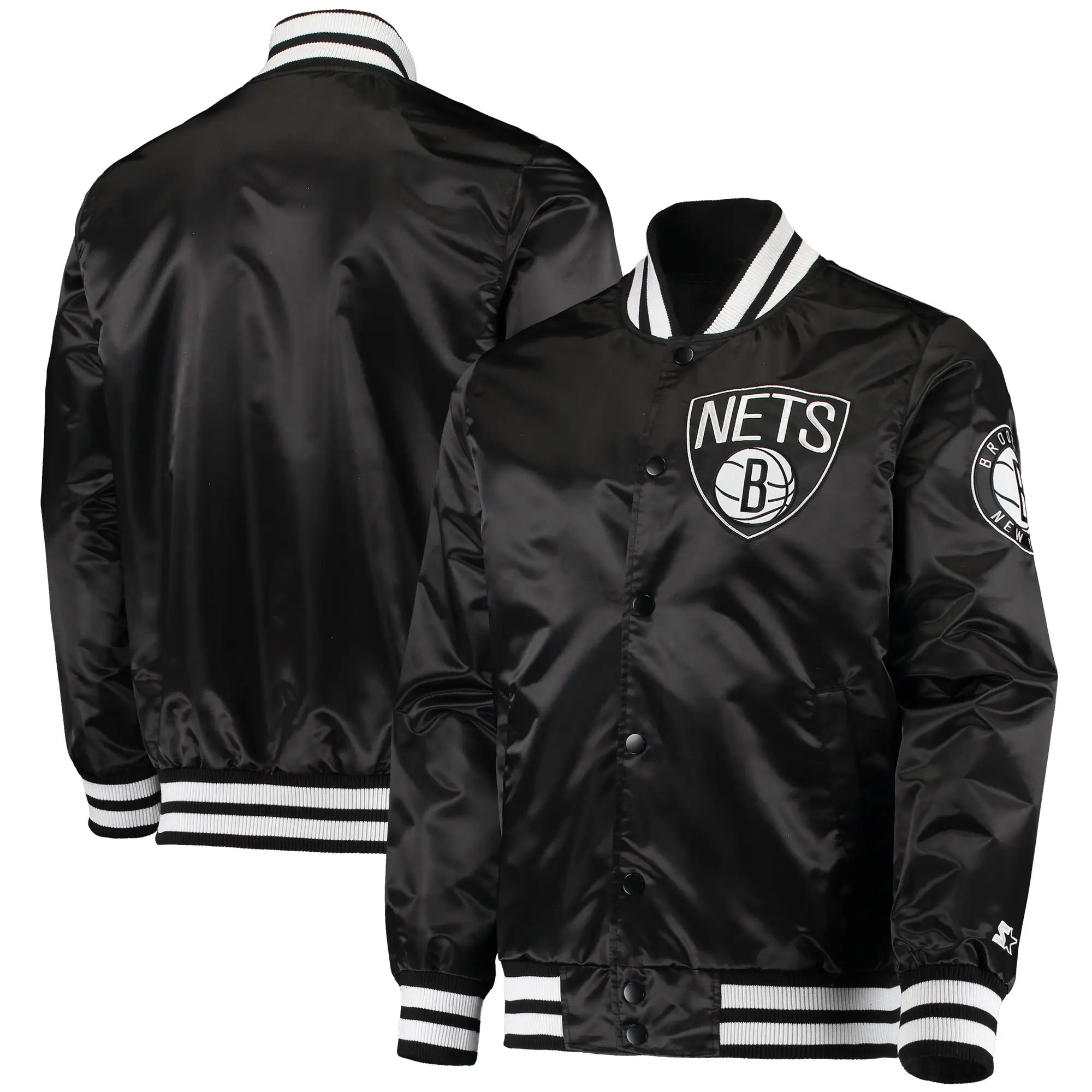 Brooklyn Nets Starter Black The Diamond Classic Full-Snap Satin Varsity Jacket - Image 4