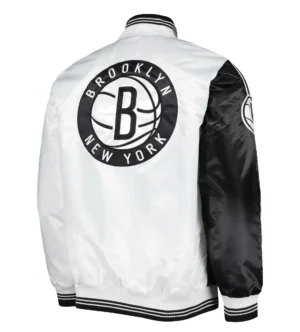 Alternative view of Brooklyn Nets Starter Fast Break Black & White Satin Varsity Jacket