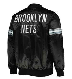 Alternative view of Brooklyn Nets The Power Forward Full-Snap Black Satin Varsity Jacket