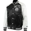 Brooklyn Nets Starter Point Guard Full-Snap Black & White Satin Varsity Jacket