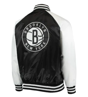 Alternative view of Brooklyn Nets Starter Point Guard Full-Snap Black & White Satin Varsity Jacket