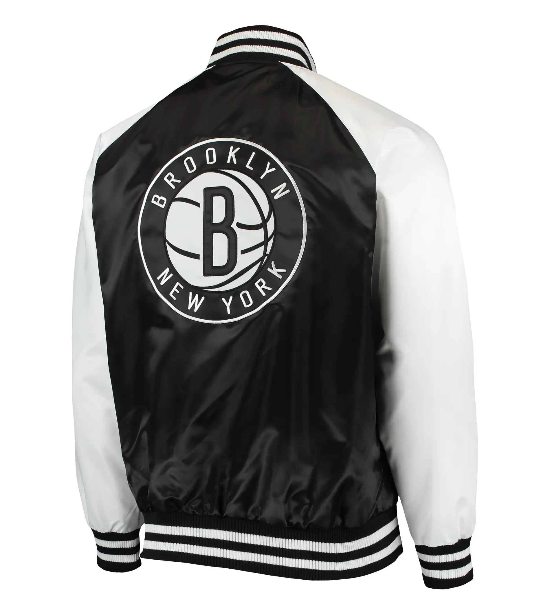 Brooklyn Nets Starter Point Guard Full-Snap Black & White Satin Varsity Jacket - Image 2