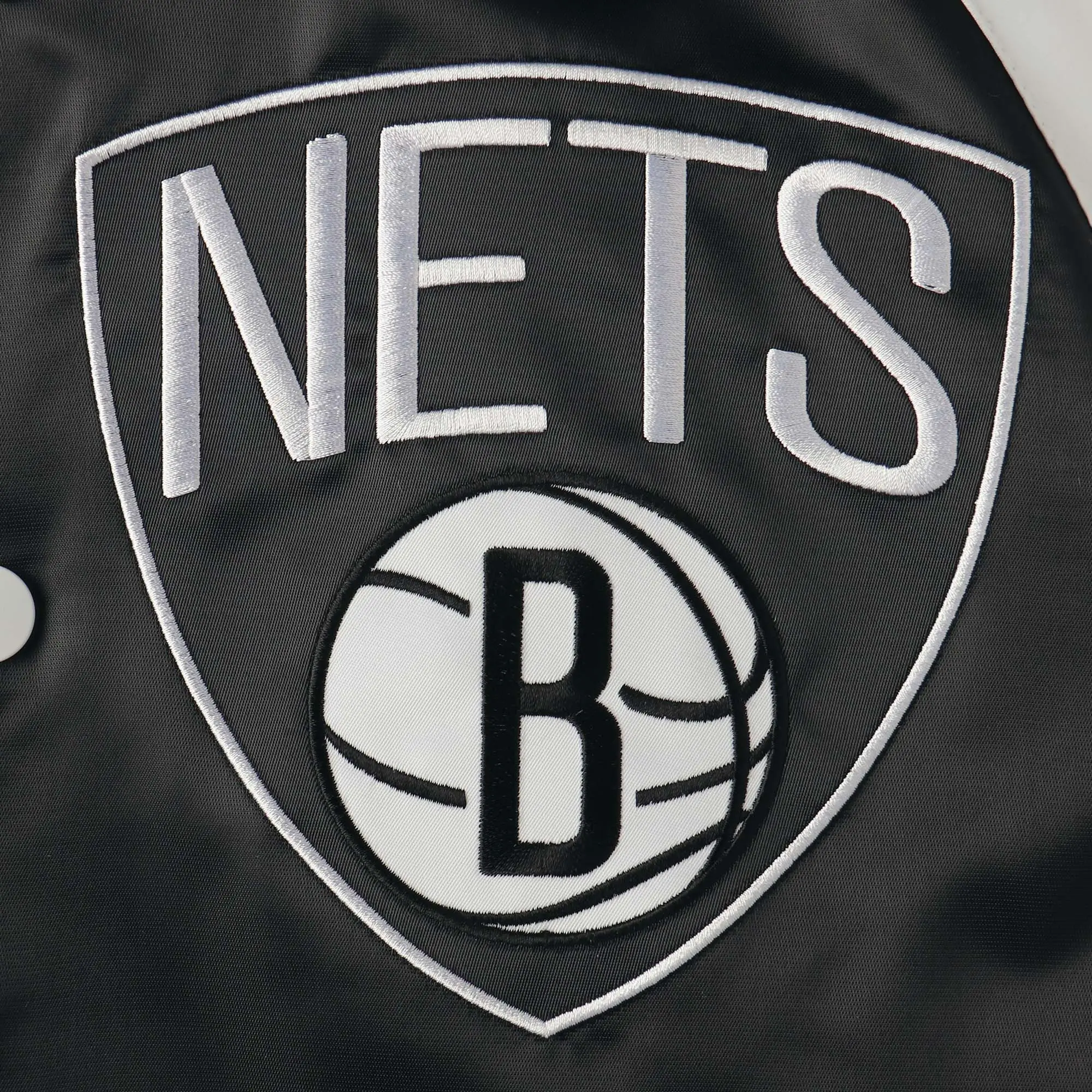 Brooklyn Nets Starter Point Guard Full-Snap Black & White Satin Varsity Jacket - Image 3