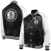 Brooklyn Nets Starter Point Guard Full-Snap Black & White Satin Varsity Jacket - Image 4