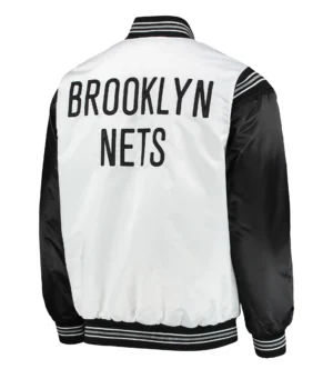 Alternative view of Brooklyn Nets The Enforcer Full-Snap White & Black Satin Varsity Jacket
