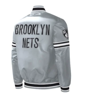 Alternative view of Brooklyn Nets Starter Slider Gray Satin Varsity Jacket