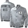 Brooklyn Nets Starter Slider Gray Satin Varsity Jacket - Image 4