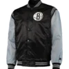 Brooklyn Nets The Enforcer Black & Gray Satin Varsity Jacket