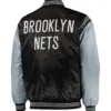 Brooklyn Nets The Enforcer Black & Gray Satin Varsity Jacket - Image 2