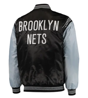 Alternative view of Brooklyn Nets The Enforcer Black & Gray Satin Varsity Jacket