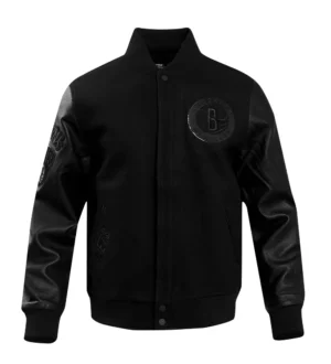 Brooklyn Nets Triple Black Varsity Jacket