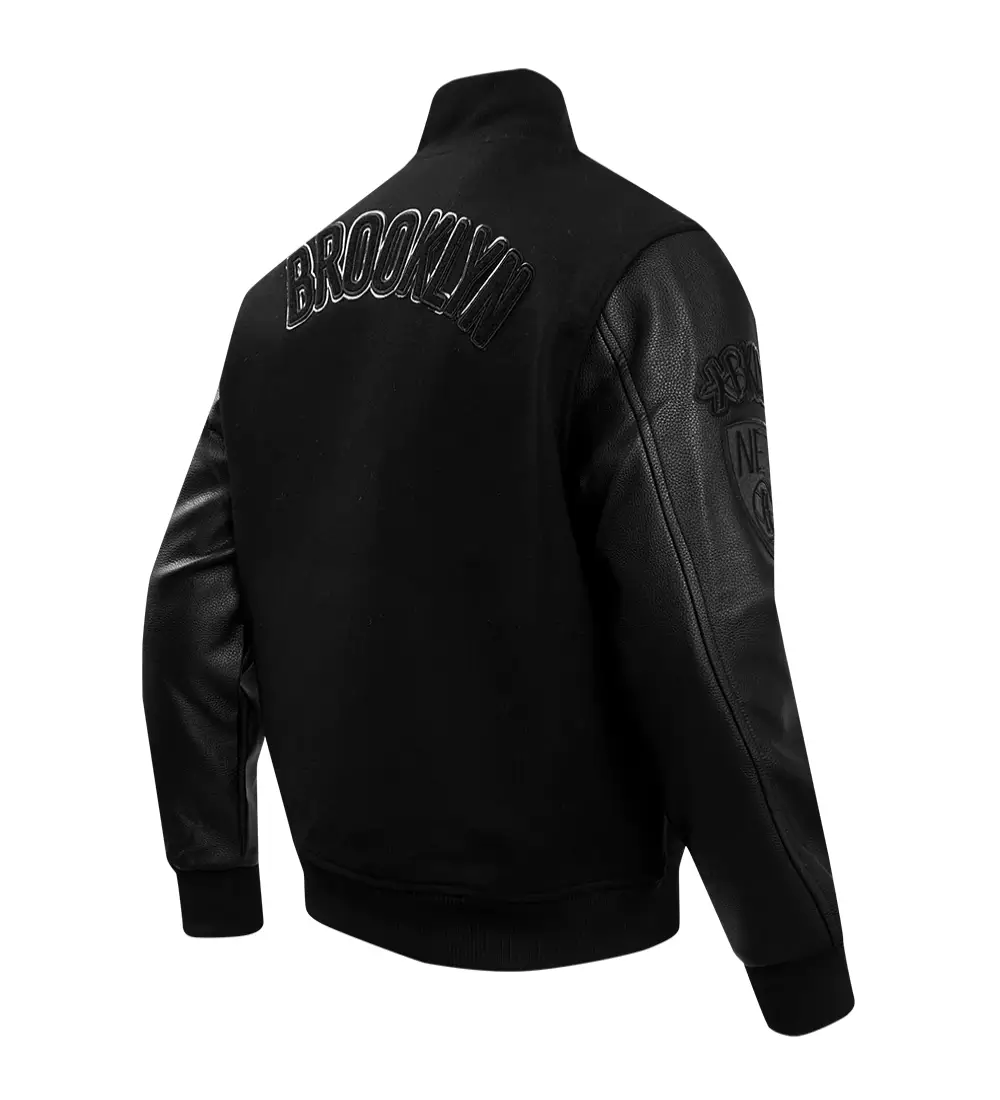 Brooklyn Nets Triple Black Varsity Jacket - Image 3