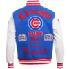 Alternative view of Chicago Cubs Blue/White Old English Wool & Leather Varsity Jacket