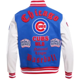 Alternative view of Chicago Cubs Blue/White Old English Wool & Leather Varsity Jacket